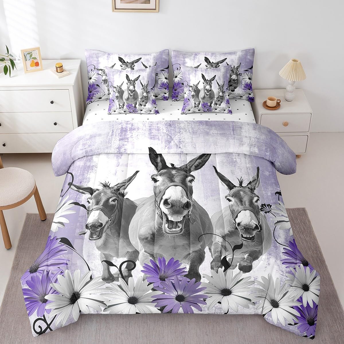 Erosebridal Brown Cow Print King Comforter Set 7 Piece, Simulated Black Cowhide Western Farmhouse Bedding Sets with Sheets, Rustic Highland Cow Skin Bed in a Bag with Fitted Flat Sheet, Pillowcases