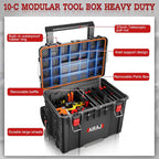 AIRAJ 3 Tier Rolling Tool Box Heavy Duty, Stackable Tool Box with Wheels