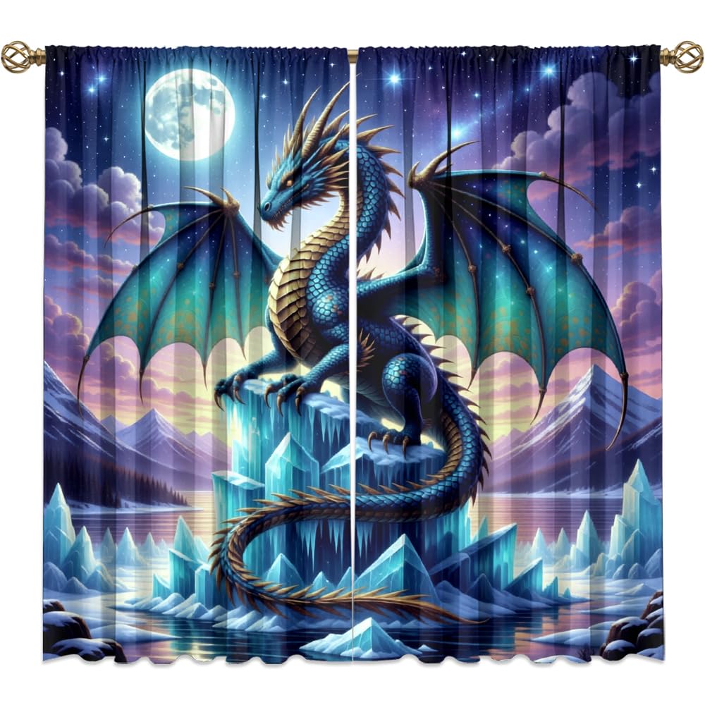 Traditional Ukiyoe Wildlife Dragon Curtains-Dreamy Ancient Japan Architecture Rod Pocket Back Tab Window Drapes,Japanese Samurai Thermal Insulated Blackout Curtain,2pcs,Each 52“W x 96”L