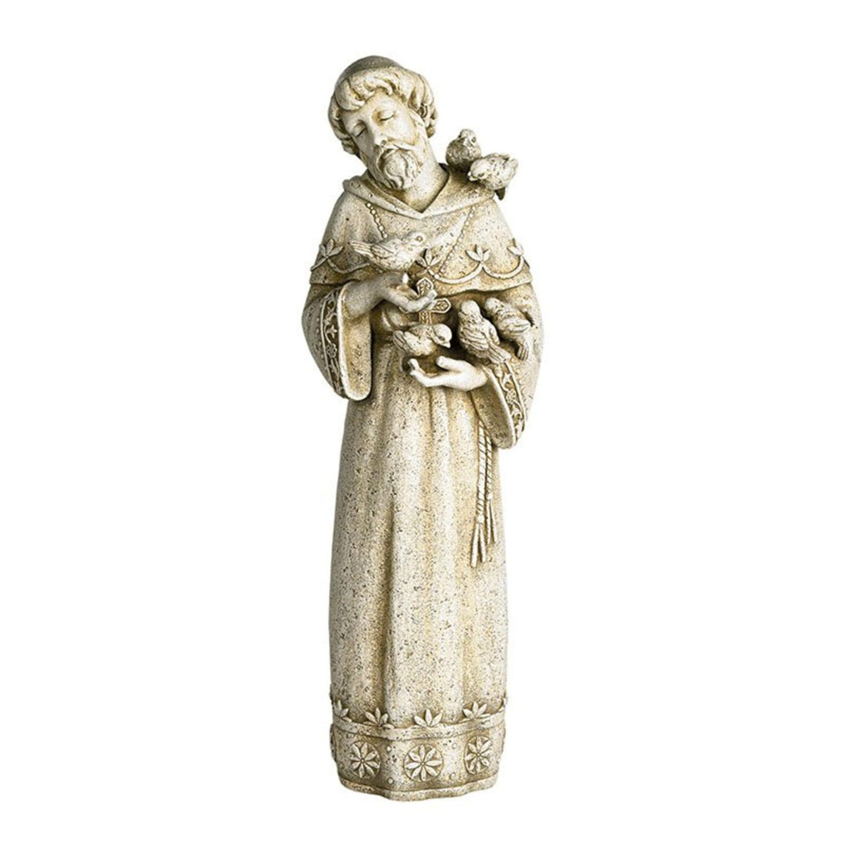 Avalon Gallery Garden Statue - Saint Francis of Assisi Stone-Resin Indoor/Outdoor Catholic Sculpture, 23-Inch, Birds in Flight