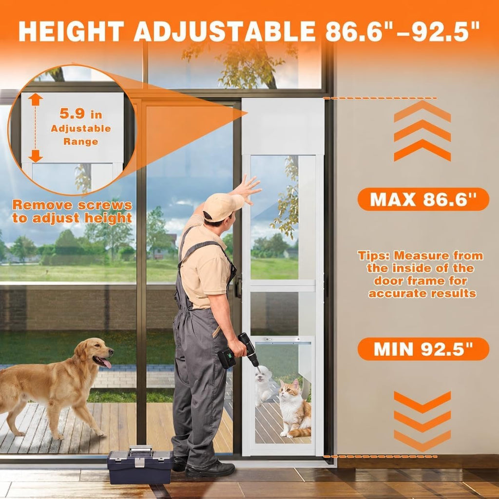 Dog Door for Sliding Glass Doors, 86.6"-92.5" Adjustable, Security Lock