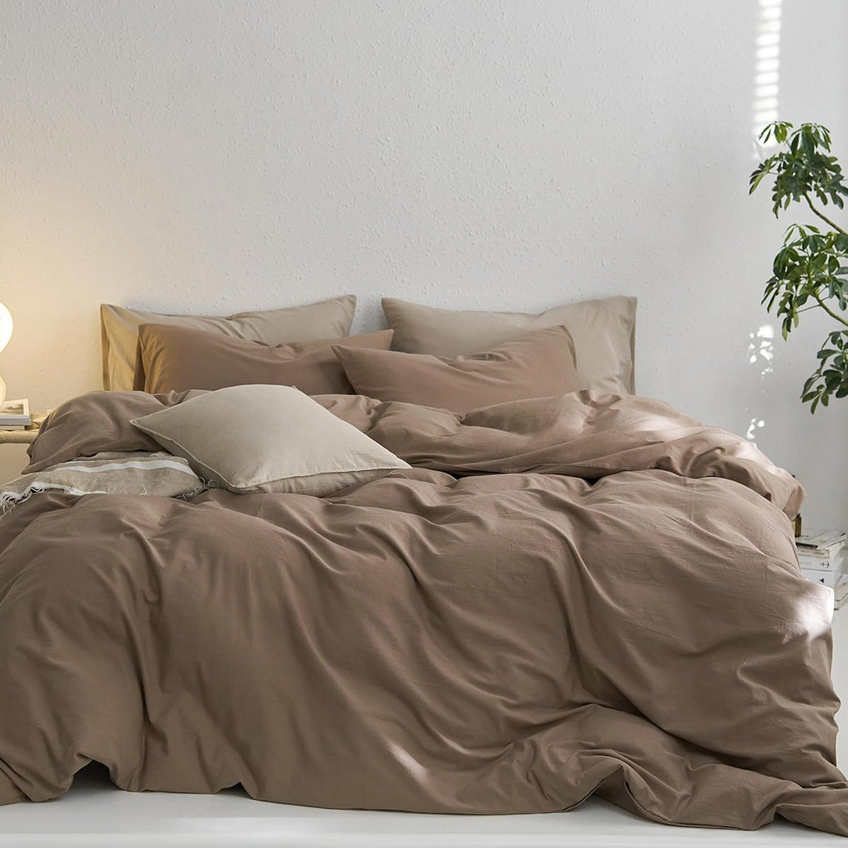 MooMee Upgraded Softer Duvet Cover Set 100% Washed Cotton Twill King