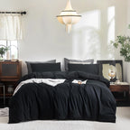 FOSSA Duvet Cover Set 100% Washed Cotton Linen Feel Queen