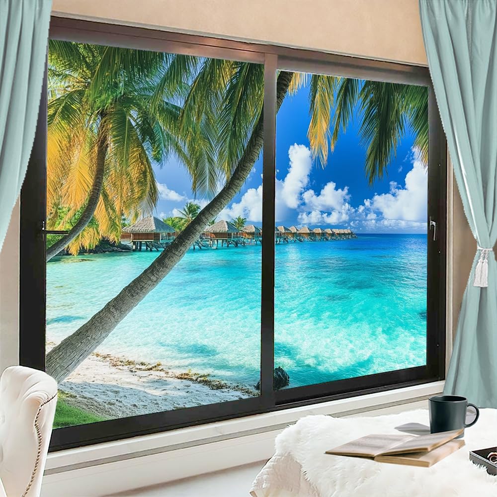 Tropical Palm Tree Privacy Window Film 35.4Wx63L inch x 2pcs