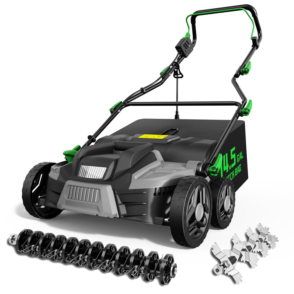 TIECTOWN 2026 Upgrade 16-Inch 15.5A Electric Dethatcher & Scarifier, Green