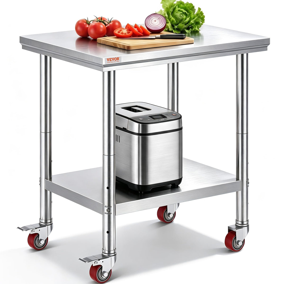 Vevor Mophorn Stainless Steel Work Table 36x24 Inch with 4 Wheels, Casters Heavy Duty Food Prep Worktable for Commercial Kitchen Restaurant, Silver