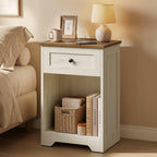 VASAGLE White Nightstand with Charging Station, 1 Drawer, Set of 2