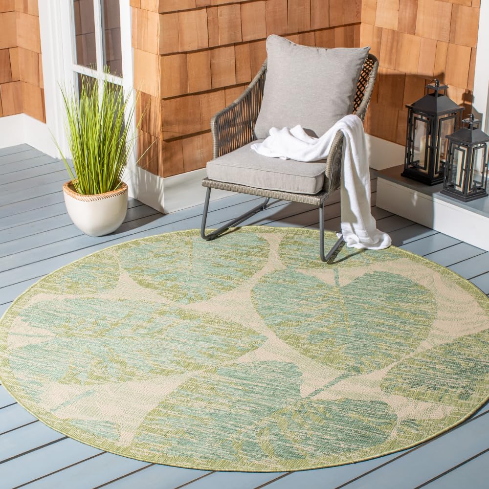 SAFAVIEH Washable Rug Outdoor Courtyard Collection - 6'7" Square, Green & Beige, Non-Shedding & Easy Cleaning, Ideal for Patio, Backyard, Mudroom (CY7556-21812)