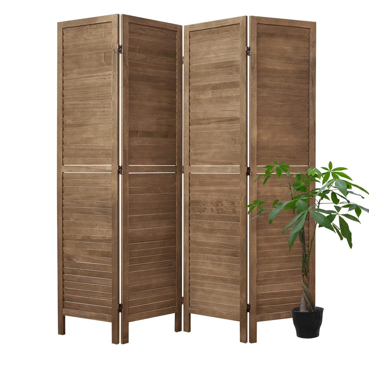 Room Dividers and Folding Privacy Screens, Wood Louvered Separators Divider Wall for Home Office Bedroom - 4 Panels, 67 * 60inch (White-Washed)