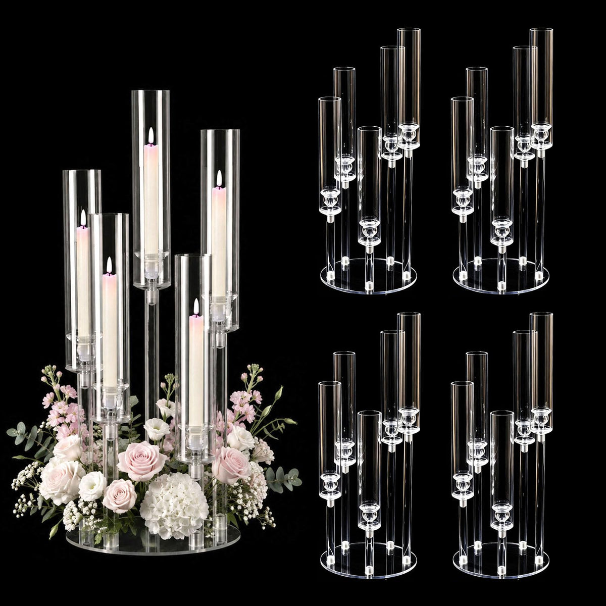 5PCS Acrylic Candelabra for Table Centerpieces,5 Arm Candle Stick Candle Holder Bulk for Wedding Party Birthday Baby Shower Christmas Decor candelabros para centros de mesa Fit 0.8 LED Candle