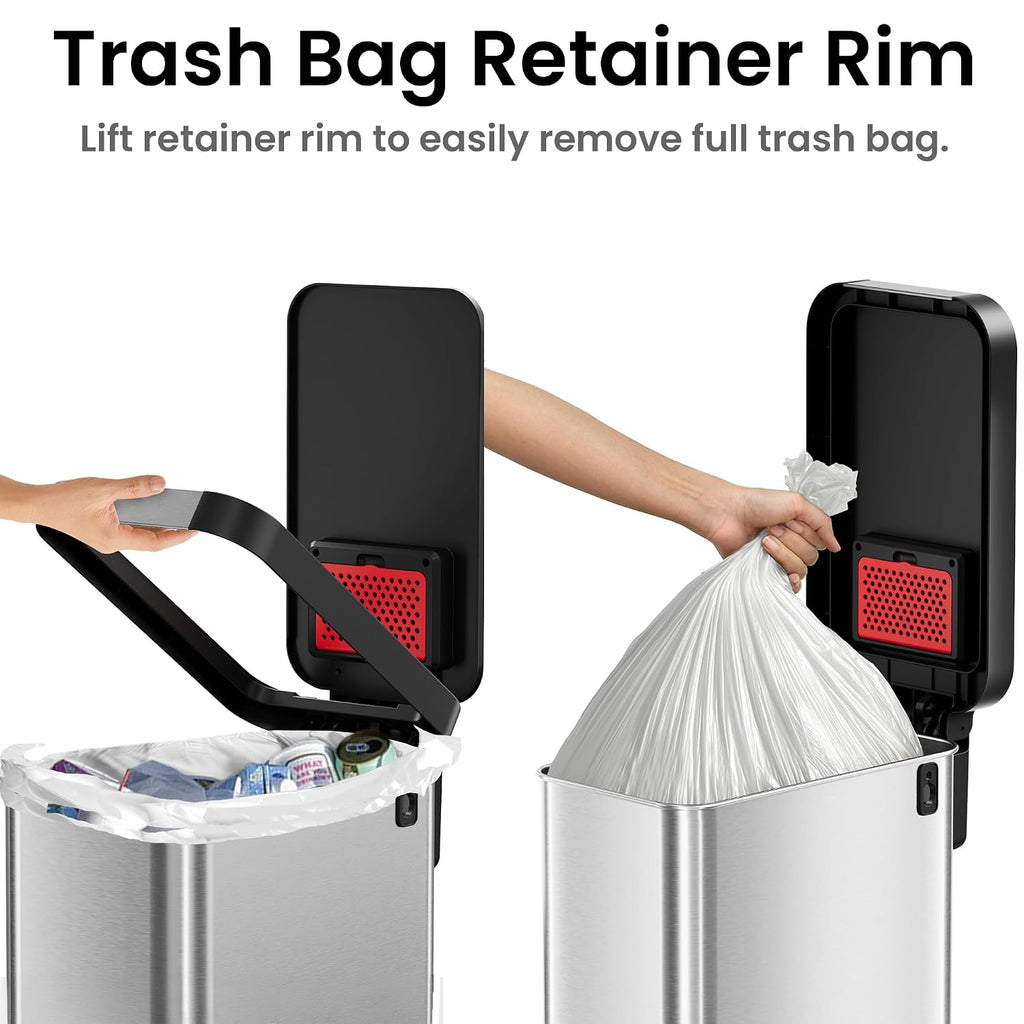 iTouchless 13.2 Gal / 50L Slim Step Pedal Kitchen Trash Can | Odor Filter