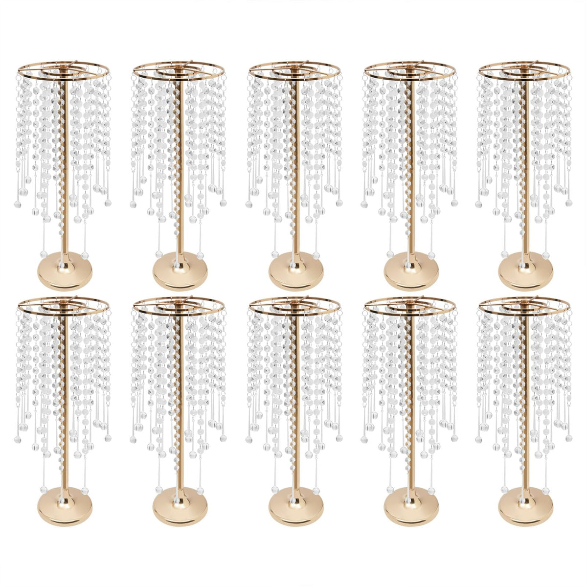 Wedding Centerpieces Gold Vases,10PCS Metal Flower Candle Holder with Sparkling Crystal Beads,Crystal Flower Vase Metal Flowers Stand for Party Tables Decorations (10PCS-Gold-14cm)