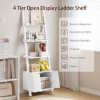4-Tier Ladder Bookshelf with Storage Cabinet,Display Shelf,White