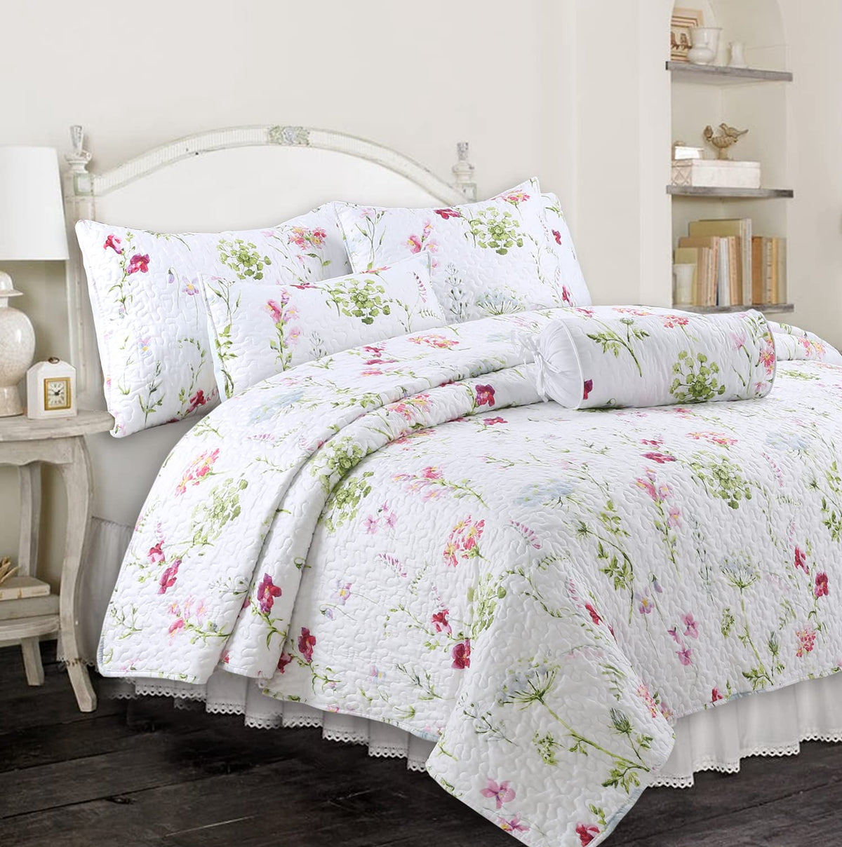 Cozy Line Home Fashions Turquoise Blue Coral Floral Leaf Reversible Quilt Bedding Set, Coverlet Bedspread Lightweight for All Seasons (Mirage Paisley, King - 6 Piece)