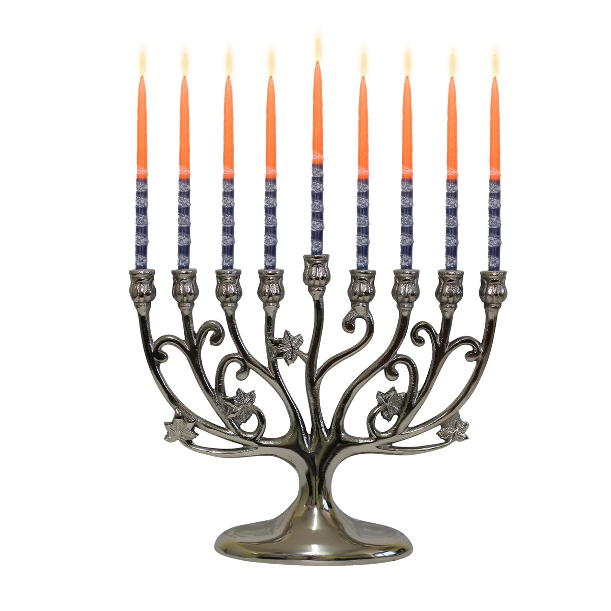 Majestic Giftware Silver-Plated Chanukah Oil Menorah (MN-HA17019B) | Fits Standard Chanukah Oil Cups and Large Candles | Durable & Long-Lasting Quality | Hanukkah Menorah - 3” High