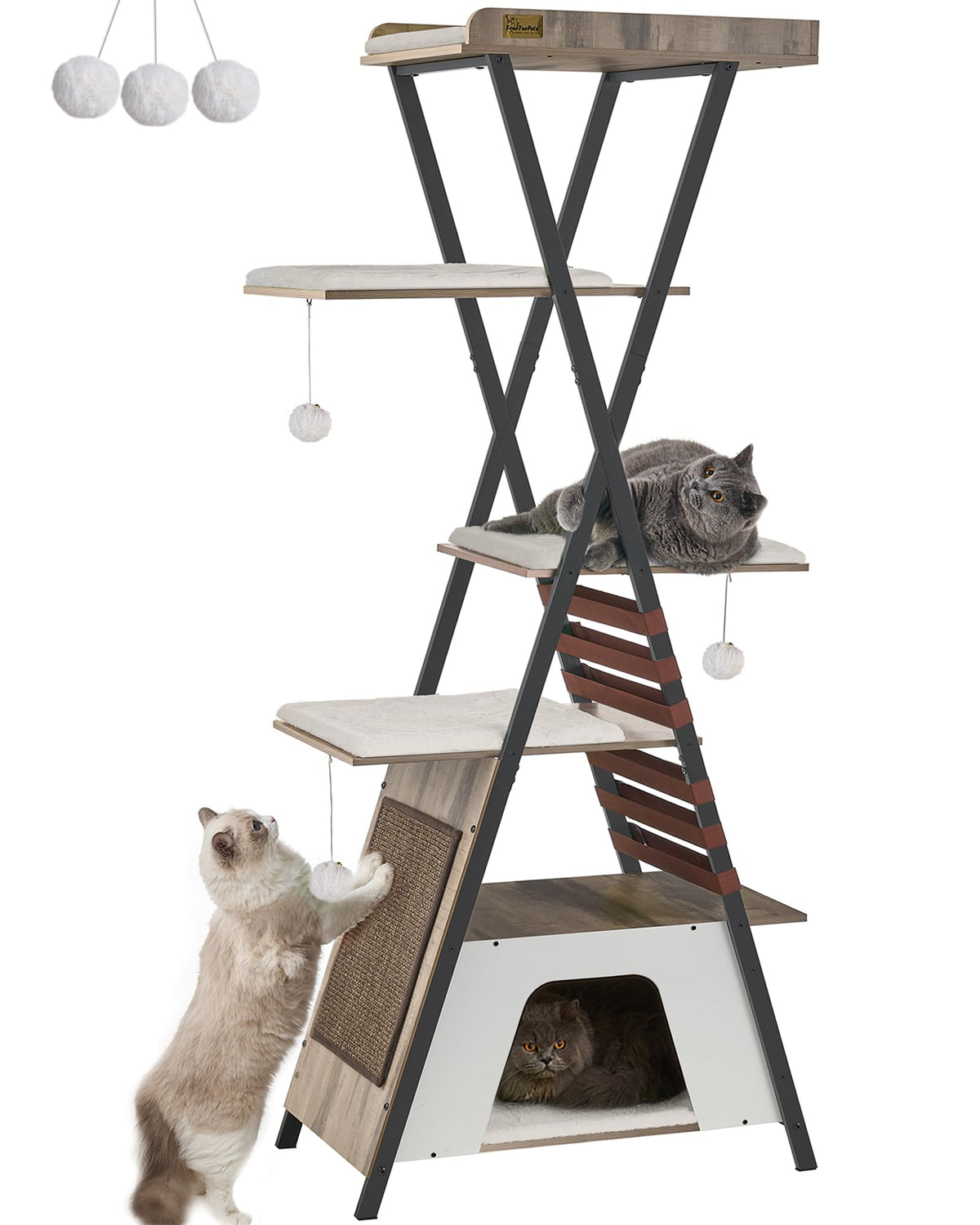 FourFurPets 72.4" Modern Cat Tree for Indoor Cats, Multi-Level Cat Condo