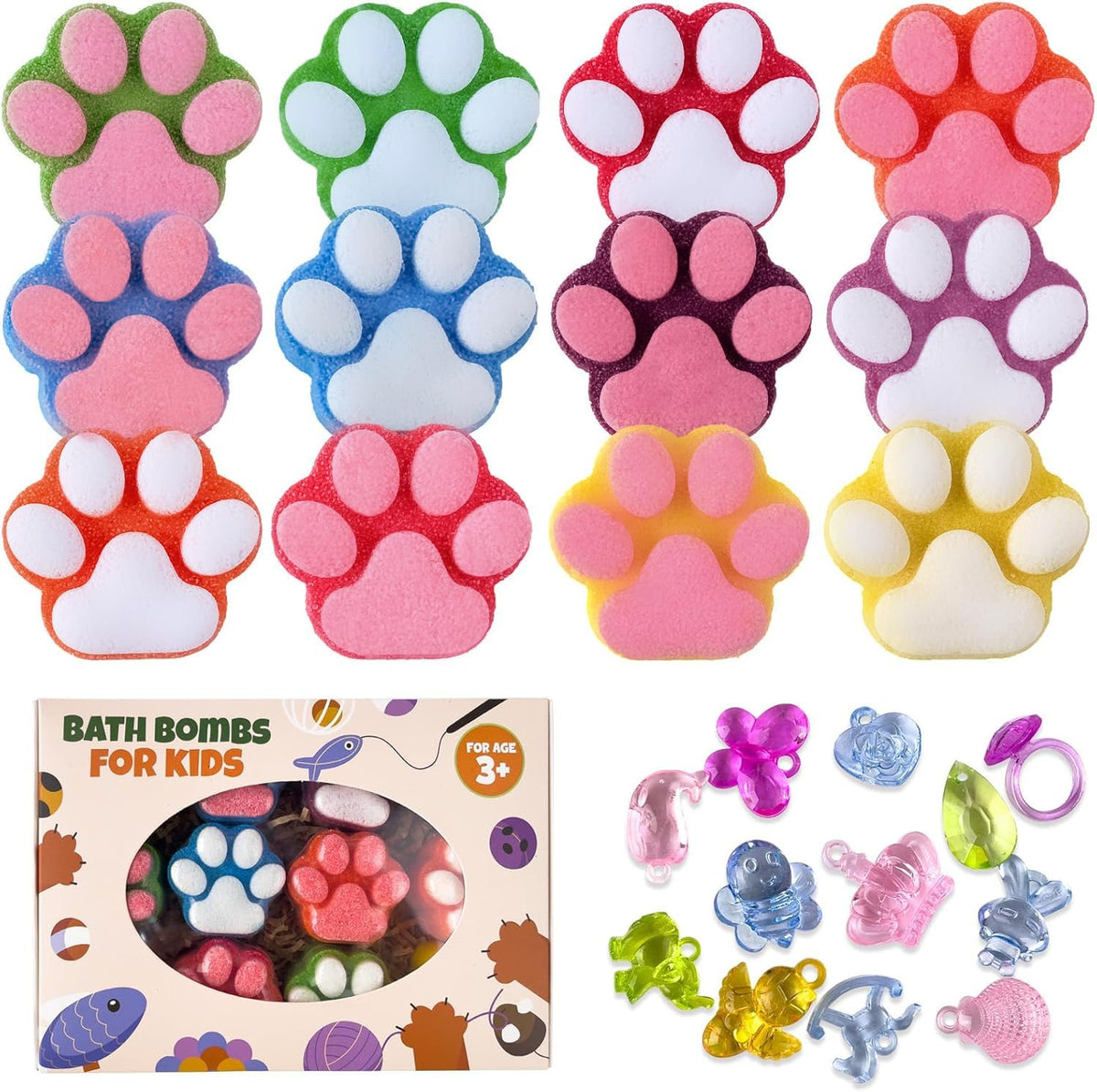 Bath Bombs for Kids with Surprise Inside, 32 Pack Paw Bath Bombs with Toy, Ocean Animals and Space Planet Toys SPA Fizzy Handmade Natural Bath Bomb Gift Set at Christmas, Birthday