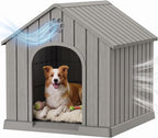 35 Inch Dog House Outdoor with Windows,Indoor/Outdoor,Blue