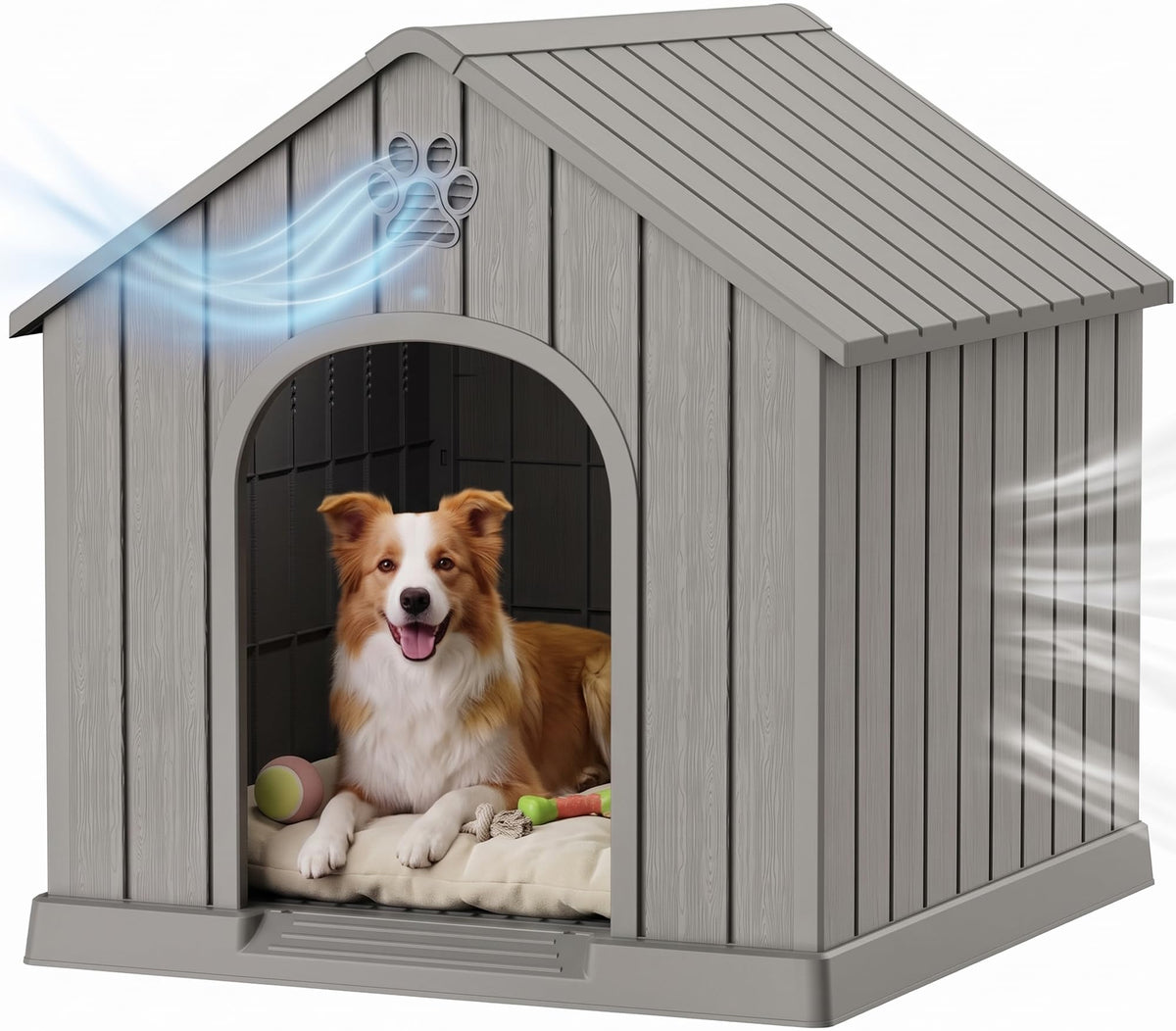 35 Inch Dog House Outdoor with Windows,Indoor/Outdoor,Blue