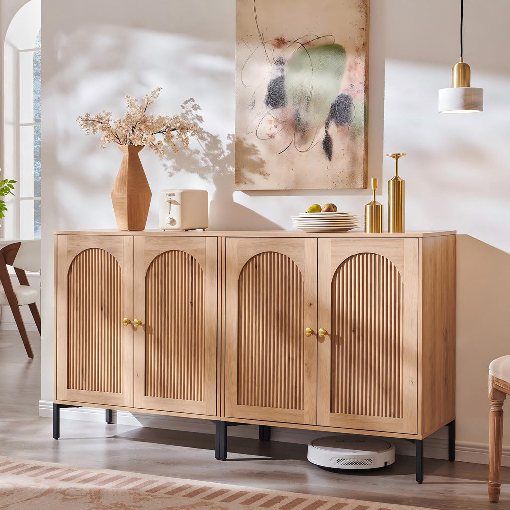 IFGET 34" Tall Modern Arched Sideboard Buffet Cabinet with Storage, Brown