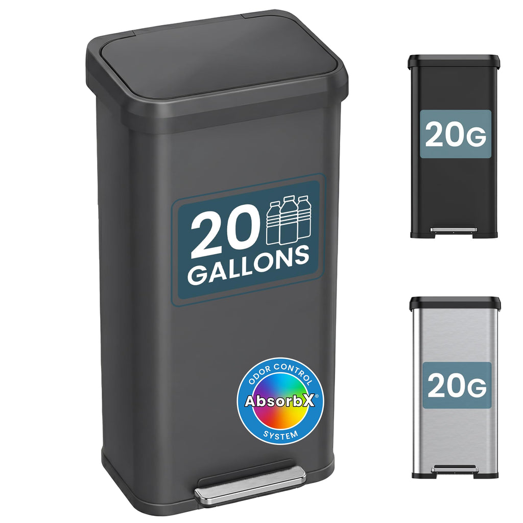 iTouchless 13.2 Gal / 50L Slim Step Pedal Kitchen Trash Can | Odor Filter