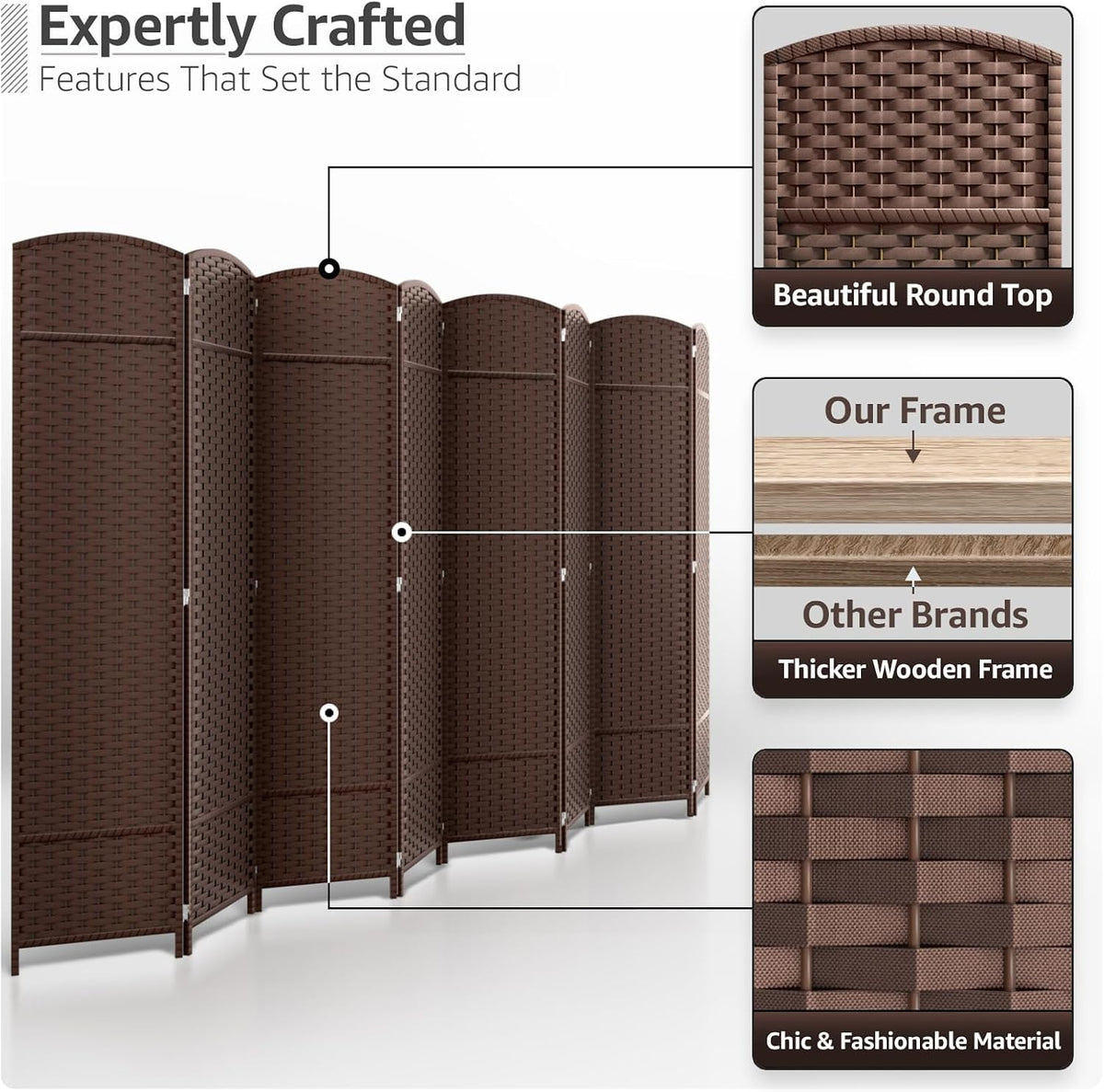 Sorbus Foldable Room Divider, Mesh Privacy Screen (8 Panel, Chocolate)