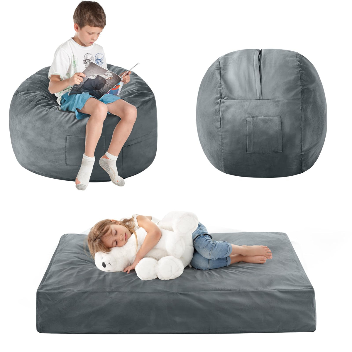 Bean Bag Chairs for Adults - Giant Bean Bag Convertible Floor Sofa