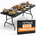 2 Pack Folding Tables 6FT Plastic Utility Foldable Tables, Black