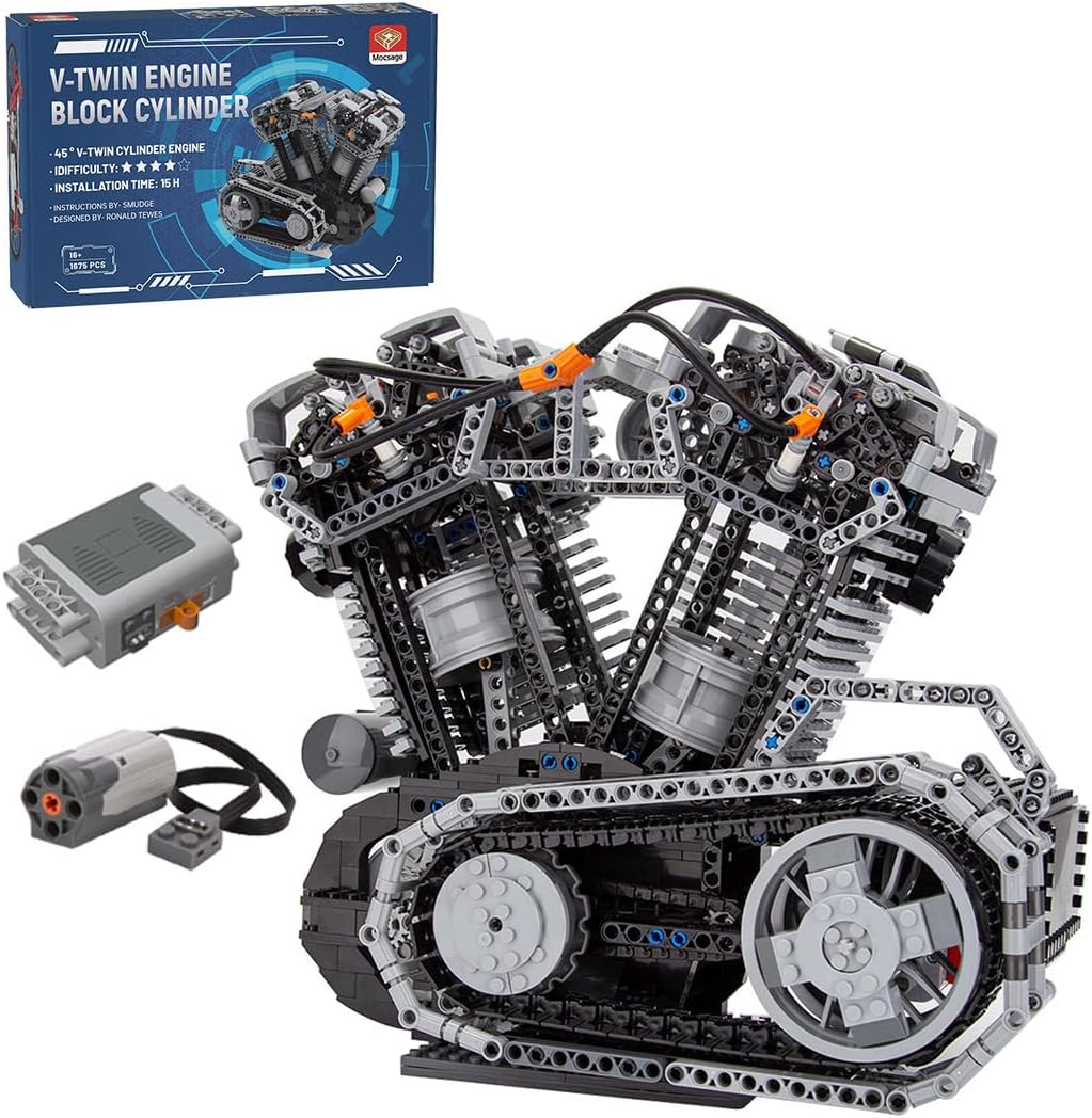 CubiMythx V-Twin OHV 8-Valve Engine Building Blocks and Construction Toy, Collectible Technology-Themed Model to Build and Display, Great Gift for Birthdays, Christmas (1653 PCS)