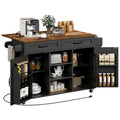 RALGEND Kitchen Island with Power Outlets & Drop Leaf, Kitchen Cart with Storage, Drawer and Spice Rack, Tower Rack, Island Table, Black and Rustic Brown