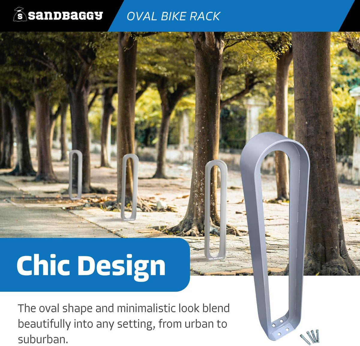 Sandbaggy Oval Bike Rack | In-Ground Installation (Anchor Bolts Included) | Modern, Commercial, Outdoor - Gray (1, 6.5” x 3” x 35”)