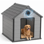 35 Inch Dog House Outdoor with Windows,Indoor/Outdoor,Blue