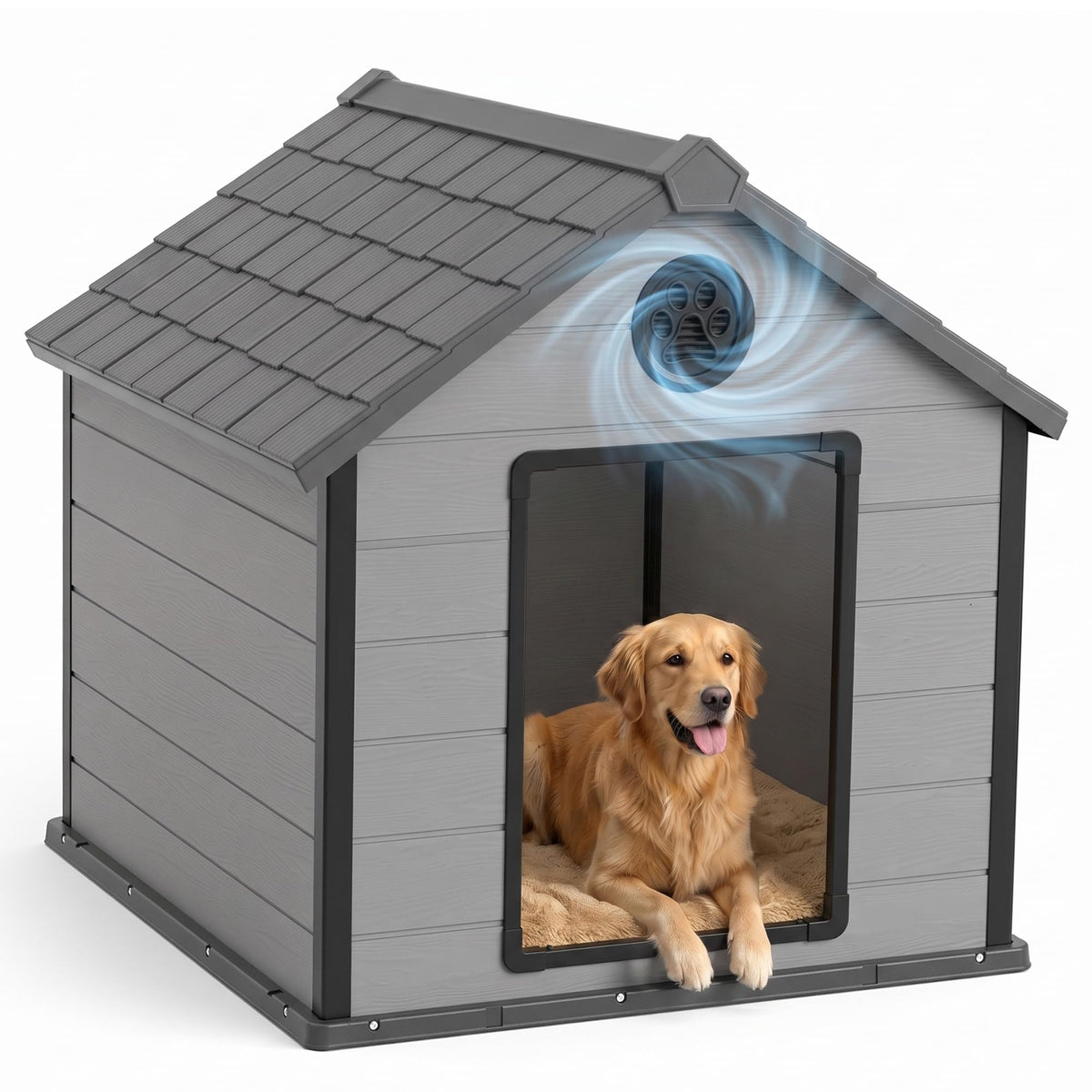 35 Inch Dog House Outdoor with Windows,Indoor/Outdoor,Blue