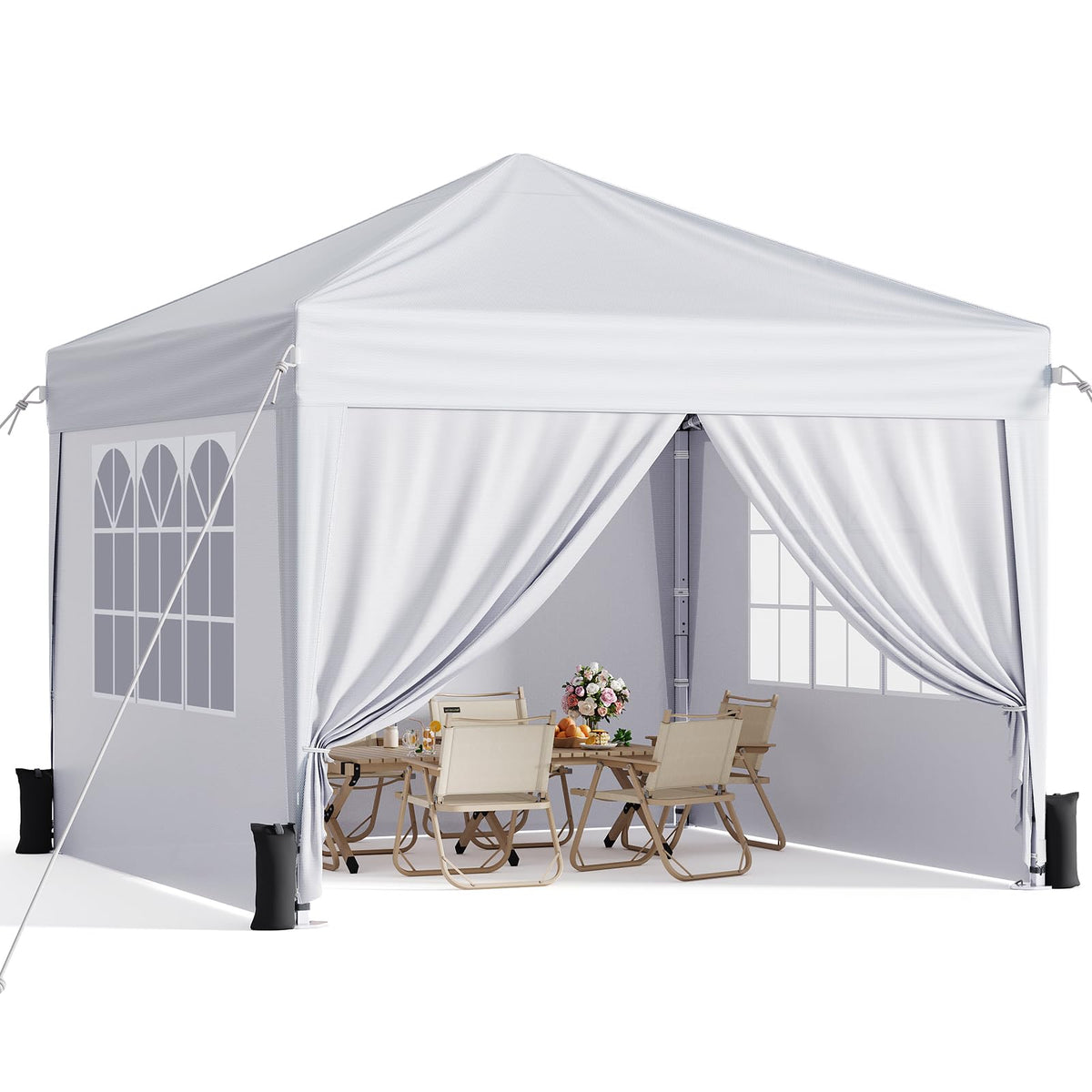 10x10 Pop Up Canopy Tent with Sidewalls, Portable Shelter,White