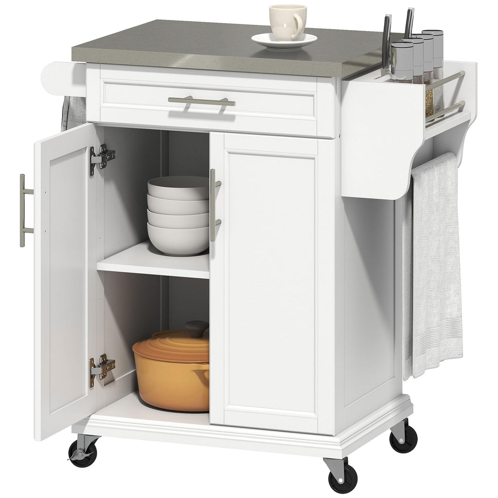 HOMCOM Kitchen Island on Wheels with Stainless Steel Countertop Black