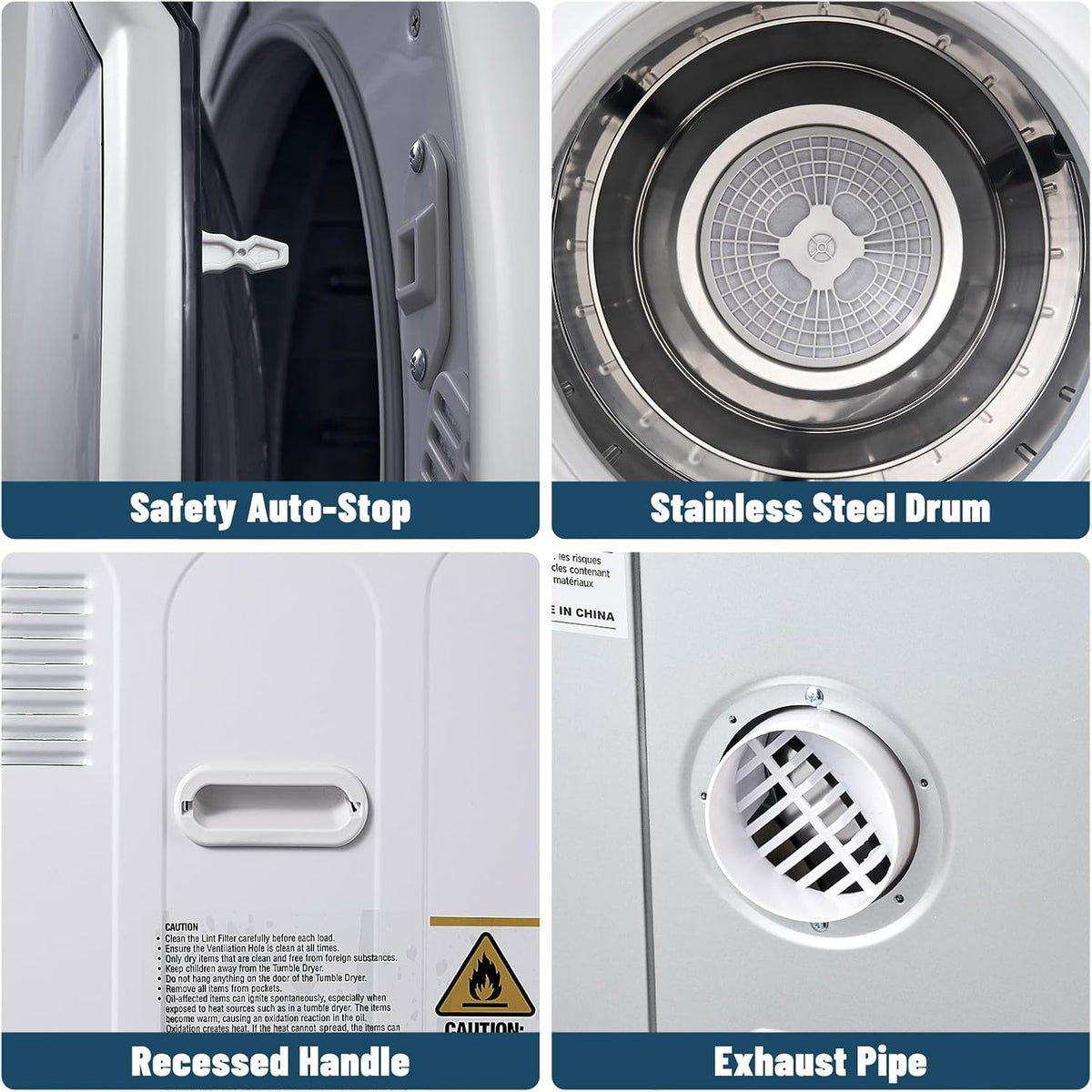 Portable Dryers for Laundry, 3.5 Cu.ft Portable Clothes Dryer with Stianless Steel Tub, Front Load Clothes Dryer Machine for Home, Apartment, 4 Dring Mode, Auto-shutt off