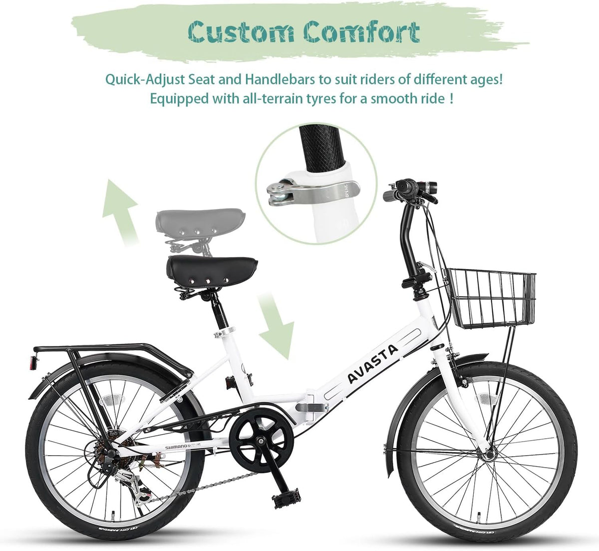 AVASTA Quartet Folding Bike, 20/24 Inch, 7-Speed, Dual Brakes