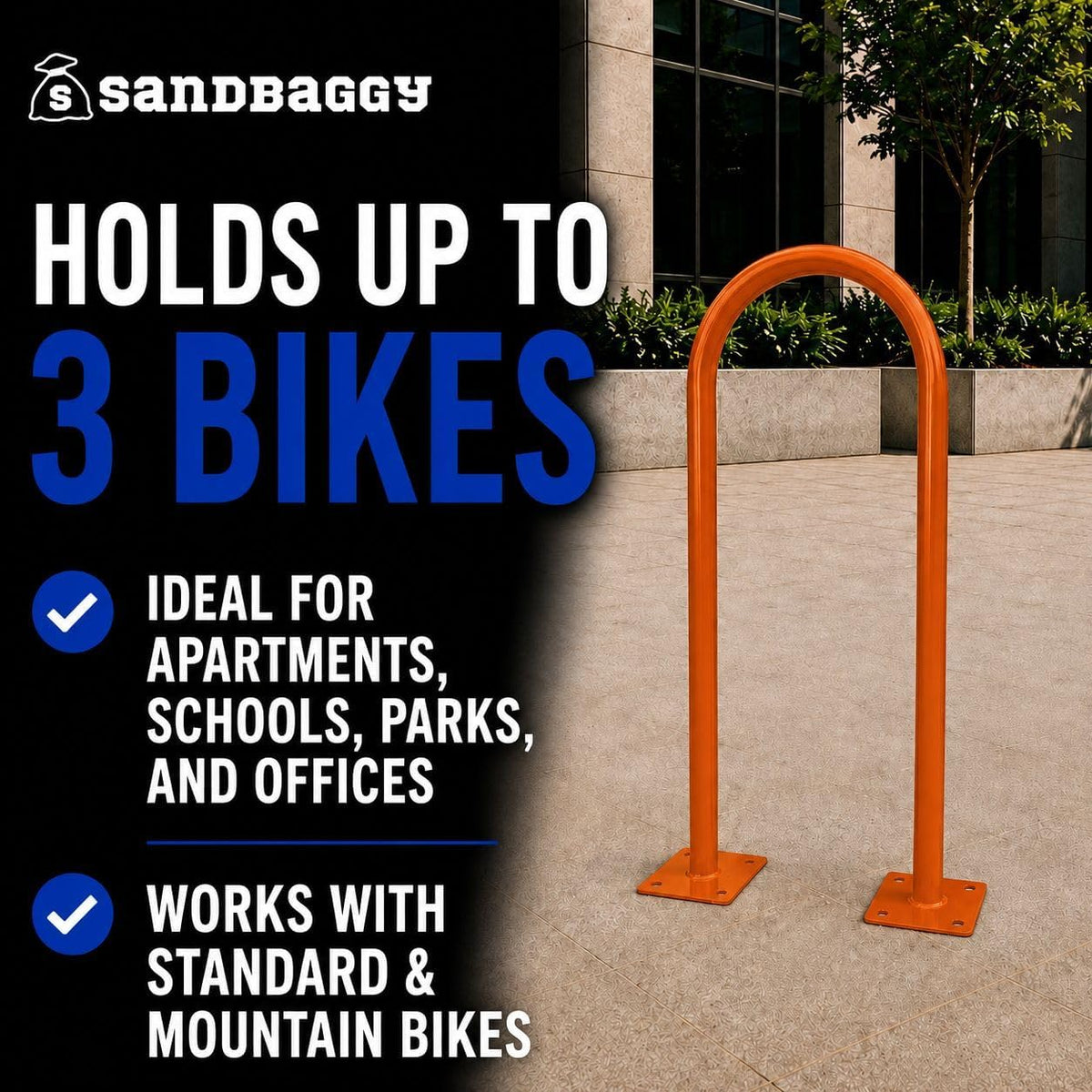 Sandbaggy U Shaped Bike Rack - Outdoor, Commercial - Steel - Surface/Ground Mounted (1, Orange)