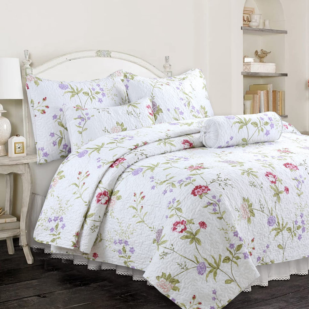 Cozy Line Home Fashions Turquoise Blue Coral Floral Leaf Reversible Quilt Bedding Set, Coverlet Bedspread Lightweight for All Seasons (Mirage Paisley, King - 6 Piece)