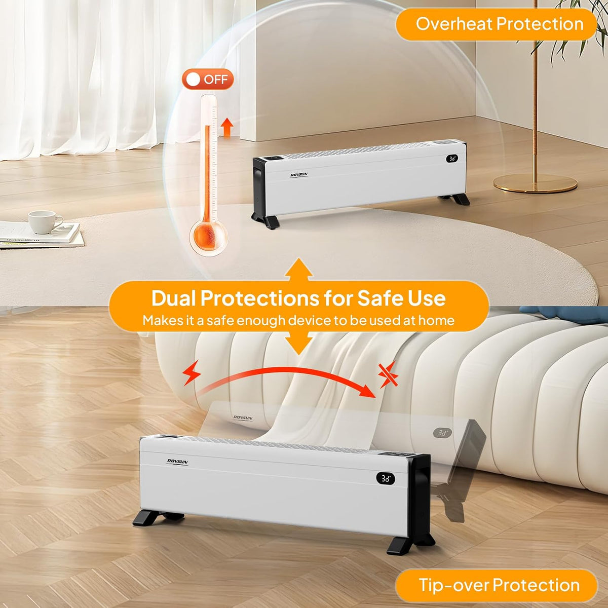 Bonnlo 32'' Electric Baseboard Heater with Remote, 1500W Convection Space Heater with Timer, Multi Heating Modes, Water Tank, Touch Panel, Overheat & Tip-Over Protection for Indoor Home Bedroom Office