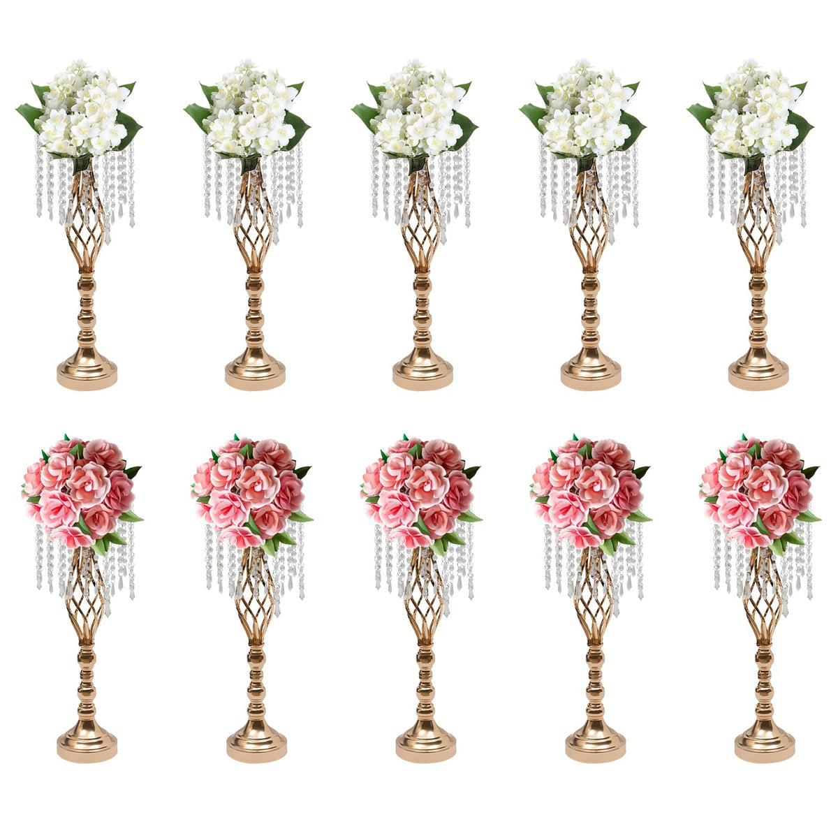 Wedding Centerpieces Sliver Vases,10PCS Metal Flower Candle Holder with Sparkling Crystal Beads,Crystal Flower Vase Metal Flowers Stand for Party Tables Decorations