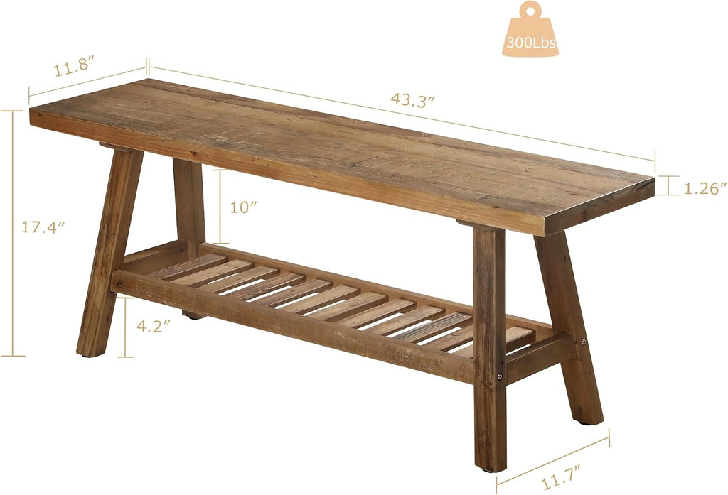 HOKYHOKY Reclaimed Solid Wood Bench-43.3" Entryway Bench with Storage Shelf