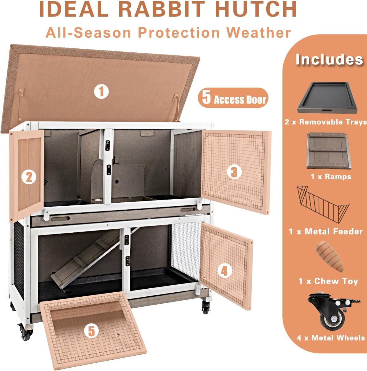 Gowoodhut 36" L Rabbit Hutch, 2-Story Bunny Cage on 4 Wheels