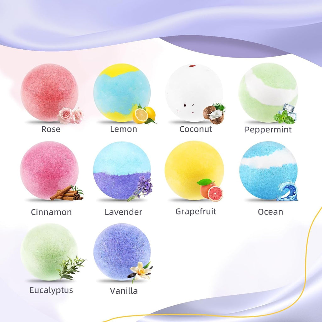 TranquilBliss Bath Bombs Set for Women, 50 PCS 10 Scents Natural Bathbombs