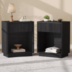 Fluted Nightstands Set of 2, Mid Century Bedside End Side Table