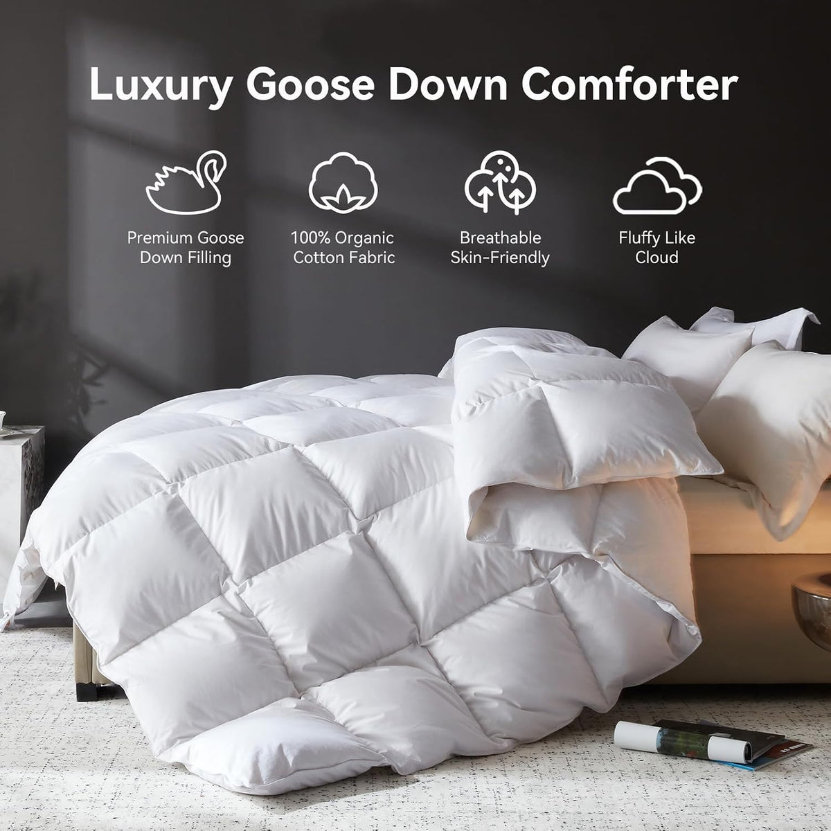 L LOVSOUL Goose Feather Down Fiber Comforter Queen,All Season Duvet Insert