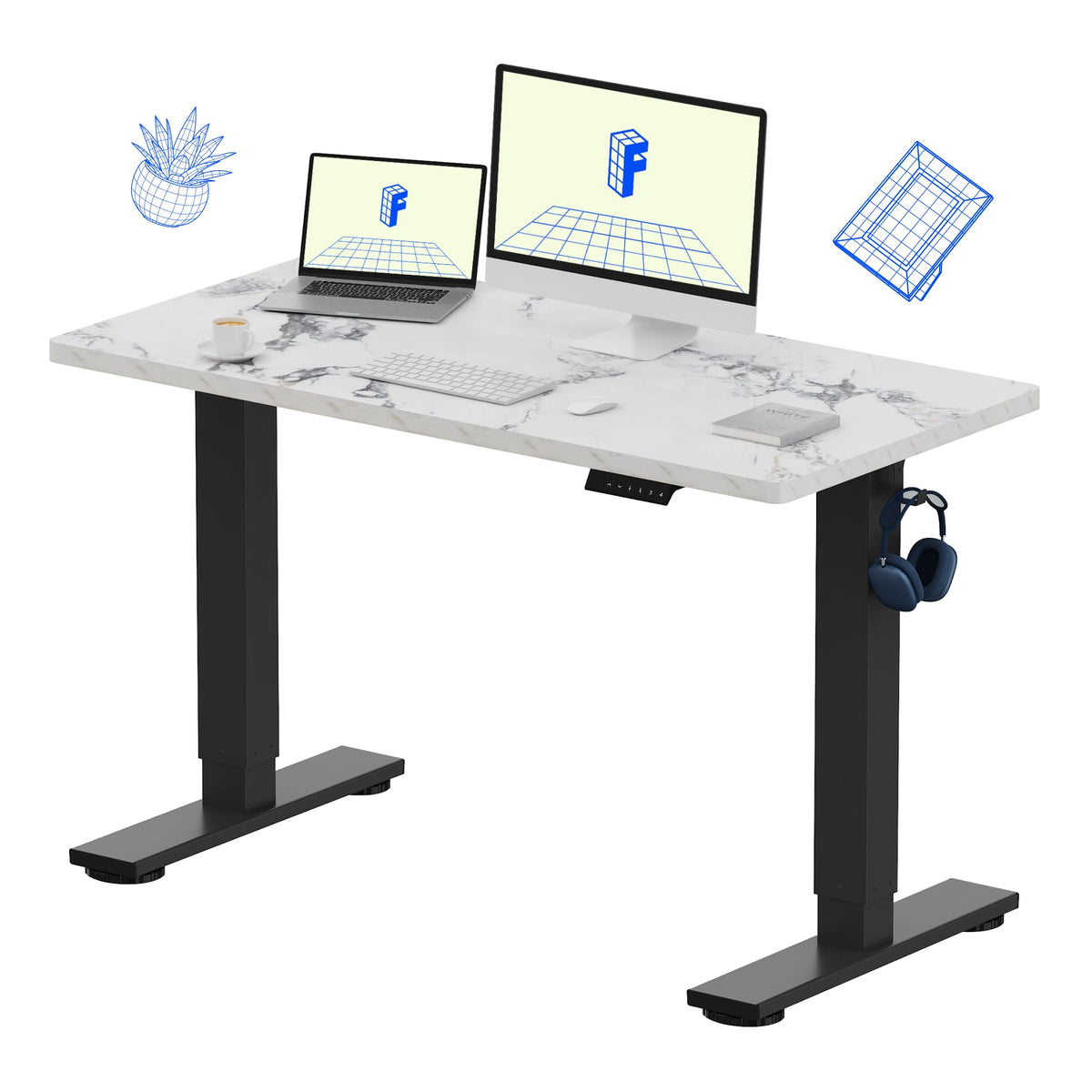 FLEXISPOT EN1 One-Piece Standing Desk, Electric Adjustable with 4 Memory Presets, 176 LBS Capacity, Stable & Quiet, Seamless Desktop for Home Office & Dual Monitors, 48"x24" Black Walnut