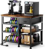 3D Printer Stand with Filament Storage Rack, Heavy Duty 3D Printer Table with Power Outlet, 4-Tier Filament Holder with Drawer, 3D Printer Filament Stand Organized for Office Workshop Studio