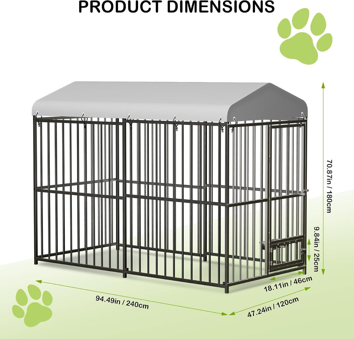 Large Outdoor Dog Kennel, 8x4x6FT Heavy Duty Dog Cage with Roof, Dog Kennel Galvanized Iron Dog House with Safety Locks,UV & Water Resistant Proof Cover, for Garden Backyard