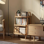 100% Solid Oak 3 Tier Ladder Shelf for Saving Space, Small Bookshelf with Stable Frame, Free Standing Ladder Shelves for Living Room Bedroom Couch, (Natural, 17.72" W x 12.6" L x 31.5" H)